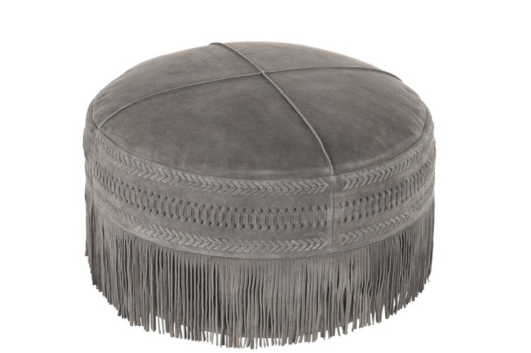 Šedý kožený puf s výplní Tassels - Ø 52*40cm