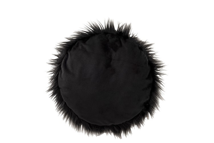 Černý chlupatý kulatý podsedák na židli - Ø38*6cm J-Line by Jolipa Černý chlupatý kulatý podsedák na židli - Ø38*6cm J-Line by Jolipa