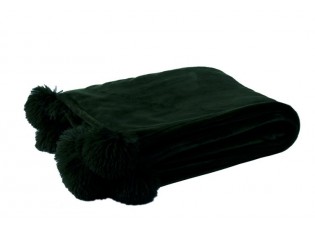 Černý plyšový pléd Pompom s bambulemi - 130*170cm