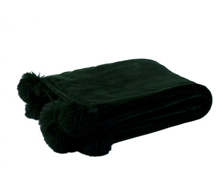 Černý plyšový pléd Pompom s bambulemi - 130*170cm J-Line by Jolipa