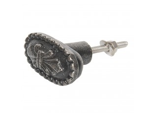Šedo-černá kovová úchytka Oval - 5*3 cm