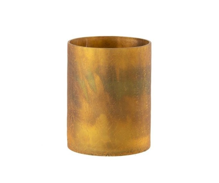 Okrový skleněný svícen s popraskáním - Ø 12*15 cm J-Line by Jolipa