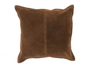 Hnědý kožený polštář s výplní Stich- 39*39*7cm