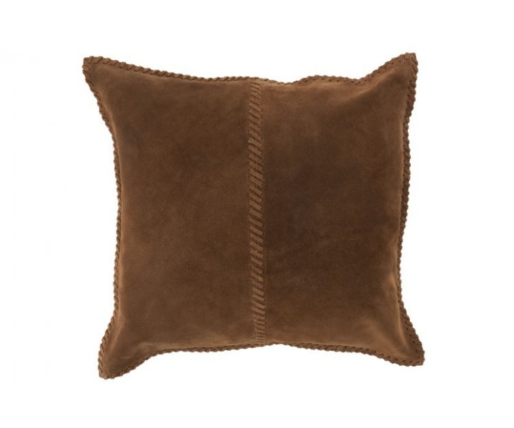 Hnědý kožený polštář s výplní Stich- 39*39*7cm J-Line by Jolipa