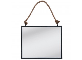 Zrcadlo v černém rámu zavěšené na lanu - 50*4*40 cm