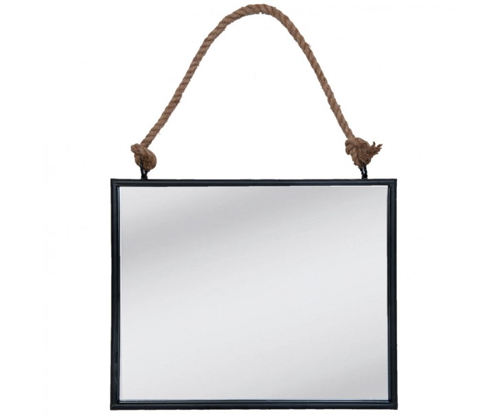 Zrcadlo v černém rámu zavěšené na lanu - 50*4*40 cm Clayre & Eef