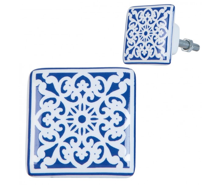 Keramická úchytka s modro-bílými ornamenty Clayre & Eef