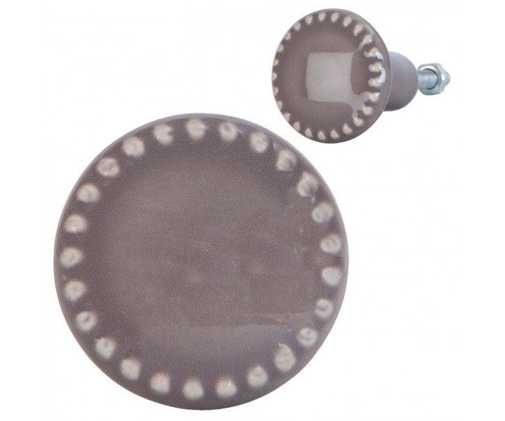 Taupe kulatá keramická vintage úchytka - Ø 3*4 cm Clayre & Eef