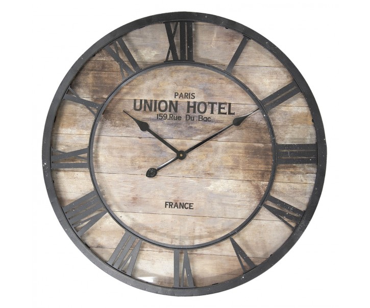 Nástěnné hodiny s číselnou kovovou konstrukcí Paris Union Hotel - Ø 68*6 cm Clayre & Eef