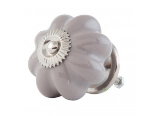 Vintage šedá keramická úchytka Květina - Ø 4 cm