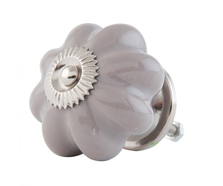 Vintage šedá keramická úchytka Květina - Ø 4 cm Clayre & Eef