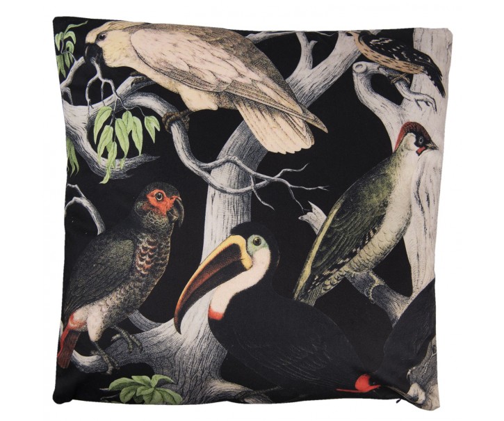 Černý sametový polštář s výplní Toucan - 45*45cm Clayre & Eef