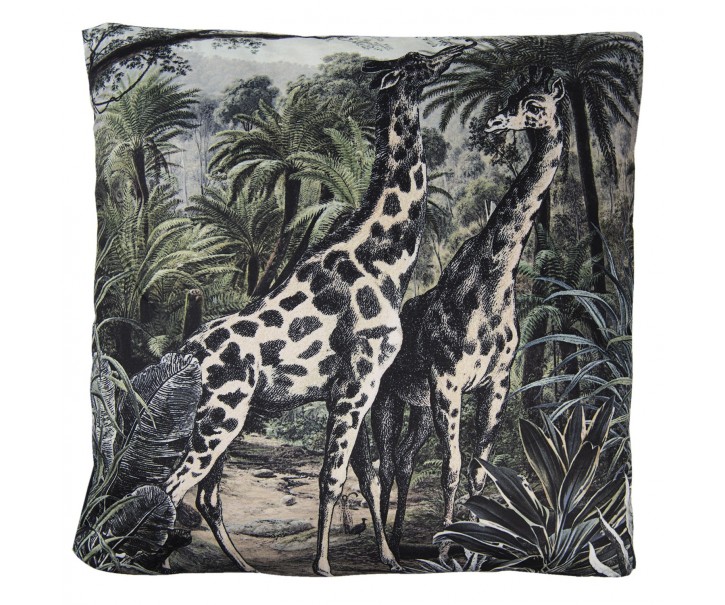 Černý sametový polštář s výplní Giraffes - 45*45cm Clayre & Eef