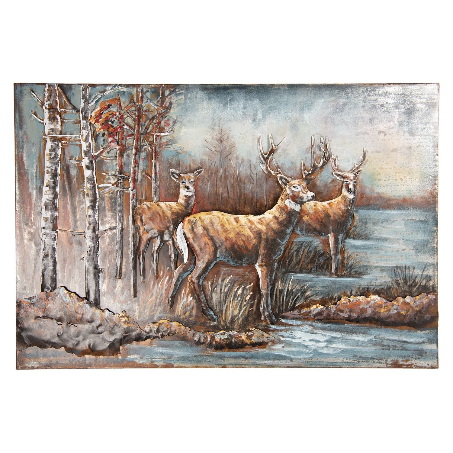 Kovový obraz s jeleny 120*6*80 cm