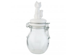 Skleněná dóza s kočkou na víčku – Ø 6*14 cm / 0,1 L