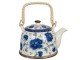 Porcelánová konvička s modrými květy a se sítkem - Ø 14*14 cm / 0,7L Clayre & Eef