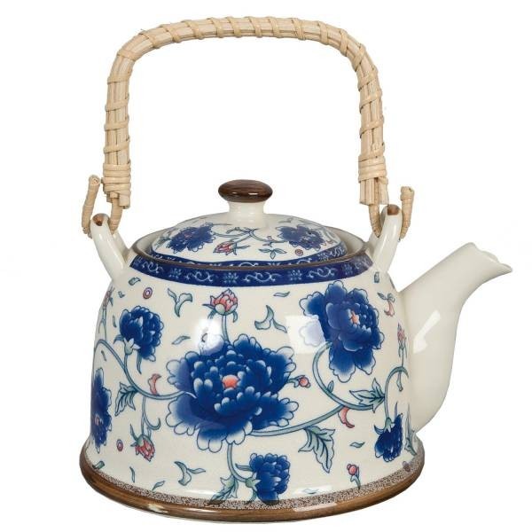 Porcelánová konvička s modrými květy a se sítkem - Ø 14*14 cm / 0,7L Clayre & Eef Porcelánová konvička s modrými květy a se sítkem - Ø 14*14 cm / 0,7L Clayre & Eef