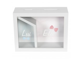 Vtipná pokladnička s přepážkou Lui a Elle - 20*7*16 cm