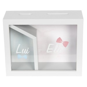 Vtipná pokladnička s přepážkou Lui a Elle - 20*7*16 cm