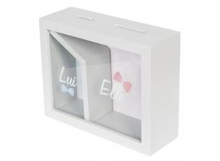 Vtipná pokladnička s přepážkou Lui a Elle - 20*7*16 cm
