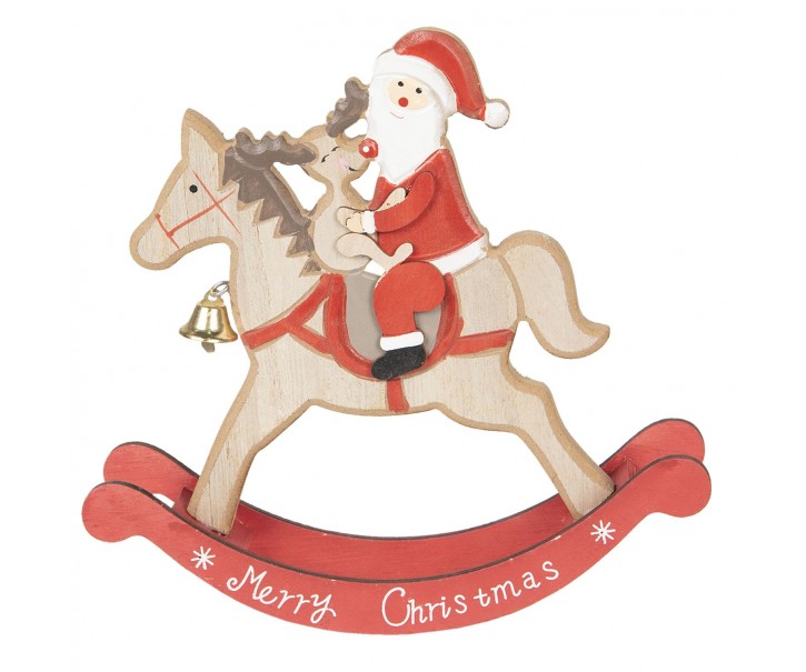 Dřevěná dekorace Santa na koni - 22*22*5 cm Clayre & Eef