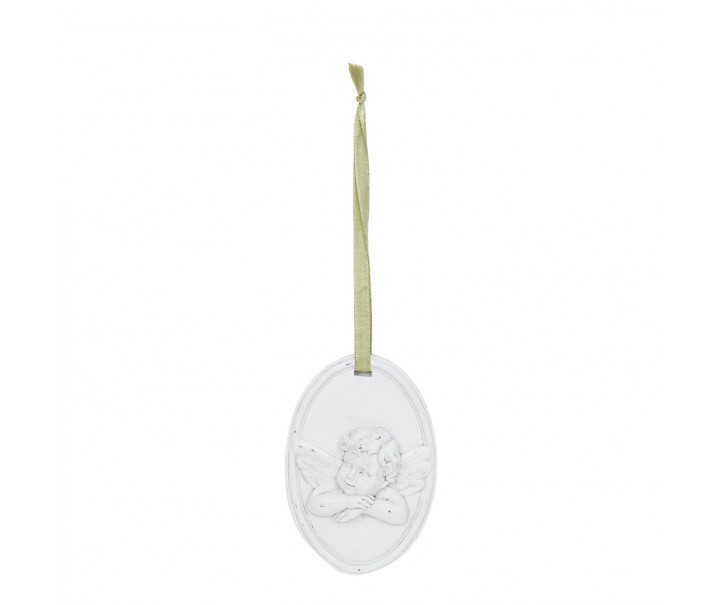 Závěsná bílá ozdoba s andělem - 7*2*10 cm Clayre & Eef