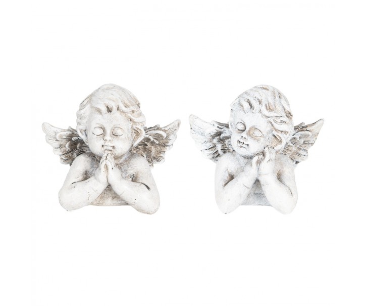 2 ks bílo šedý dekorativní andělíček S - 9*6*7 cm Clayre & Eef