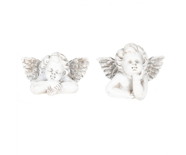 2 ks bílo šedý dekorativní andělíček - 13*8*10 cm Clayre & Eef