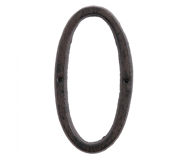 Hnědé nástěnné litinové číslo 0 - 7*1*14 cm Clayre & Eef