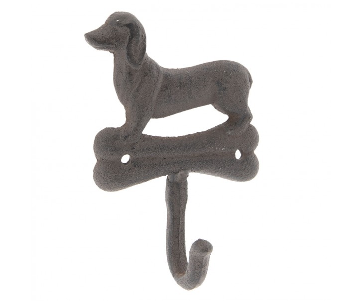Kovový nástěnný háček Pes s kostičkou - 10*4*15 cm Clayre & Eef