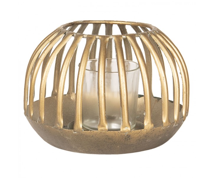 Zlatá kovová lucerna Lucette – Ø 15*10 cm Clayre & Eef