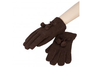 Hnědé rukavice s bambulkami - 8*22 cm