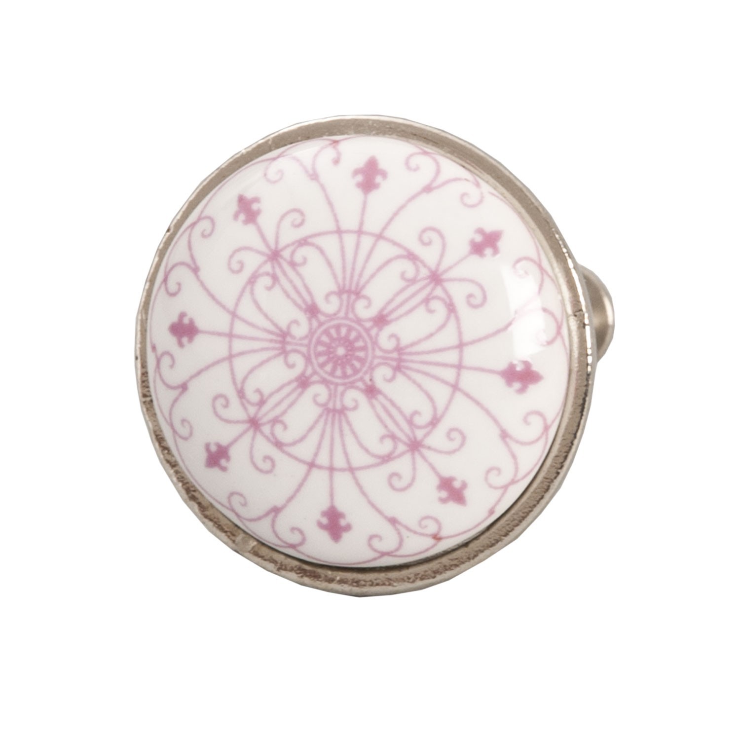 Kulatá keramická knopka s růžovými ornamenty – Ø 3 cm Clayre & Eef Kulatá keramická knopka s růžovými ornamenty – Ø 3 cm Clayre & Eef