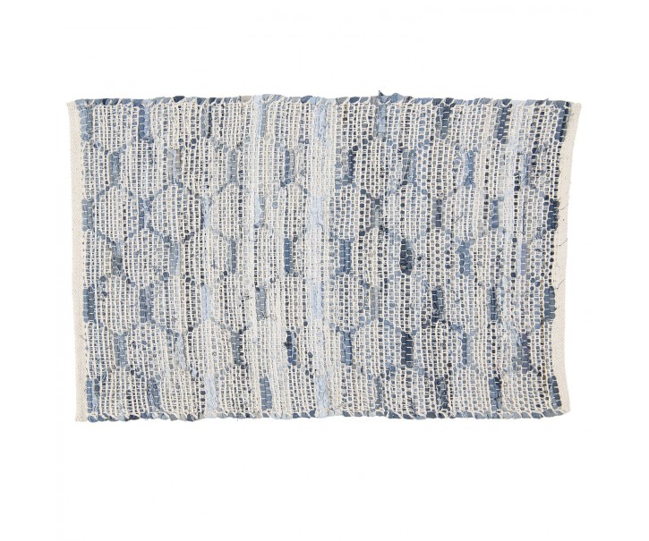Modrobílý bavlněný koberec s ornamenty a střapci - 60*90 cm Clayre & Eef