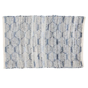 Modrobílý bavlněný koberec s ornamenty a střapci - 60*90 cm