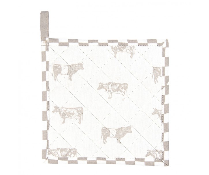 Bavlněná podložka/chňapka s béžovým potiskem Life with Cows - 20*20 cm Clayre & Eef