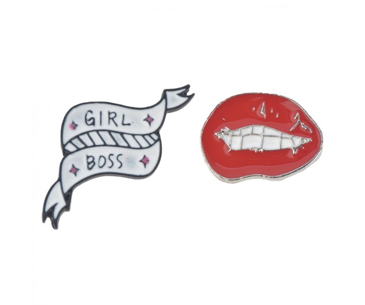 Sada 2ks dekorační brož na oděv Girl Boss - 2*3cm Clayre & Eef