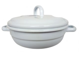 Bílá smaltovaná mísa s pokličkou White blue - Ø 16*8cm 