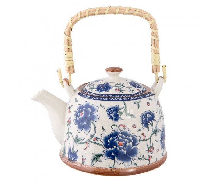Porcelánová konvička s modrými květy a se sítkem - Ø 14*14 cm / 0,7L Clayre & Eef