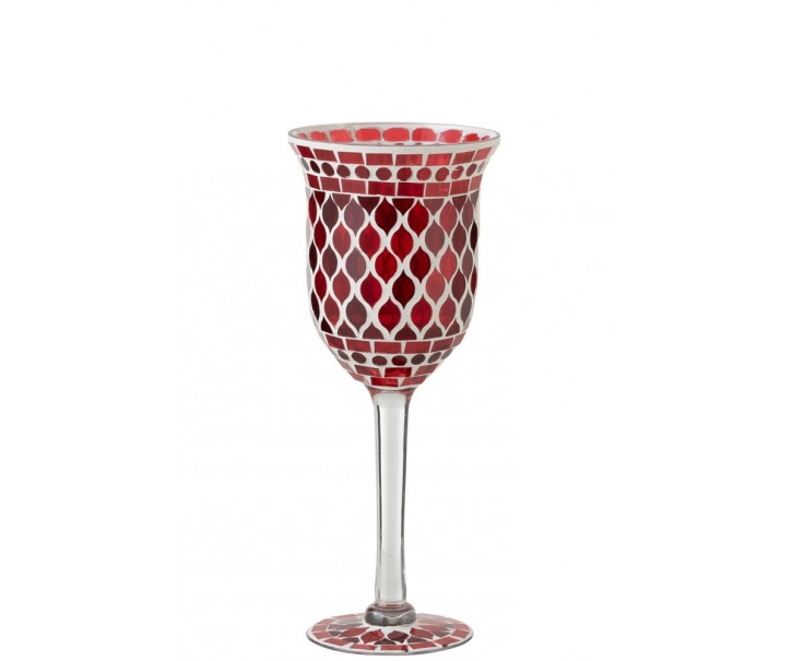 Červený skleněný svícen na nožičce Mosaic - Ø 12*30 cm J-Line by Jolipa