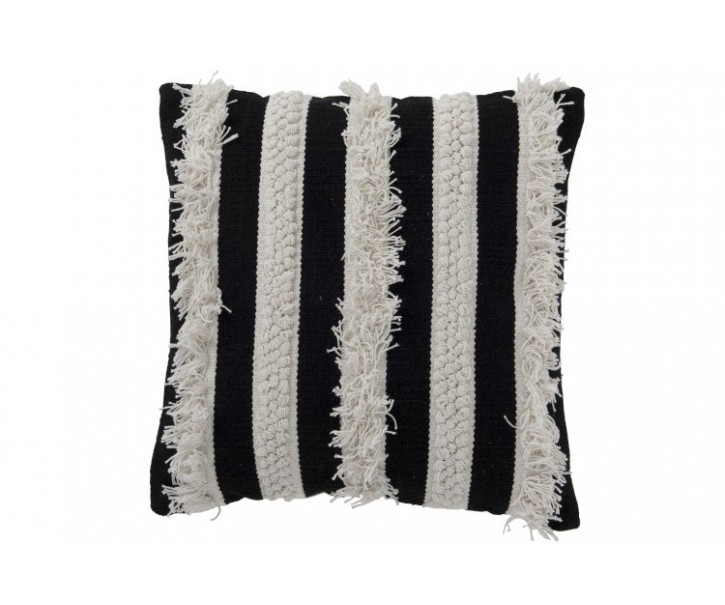 Černo-bílý pruhovaný polštář s třásněmi Monochrome - 45*45 cm J-Line by Jolipa