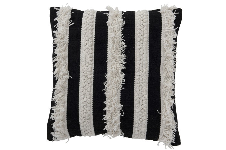 Černo-bílý pruhovaný polštář s třásněmi Monochrome - 45*45 cm