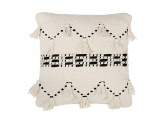 Krémový polštář se střapci Tassel - 45*45*4 cm