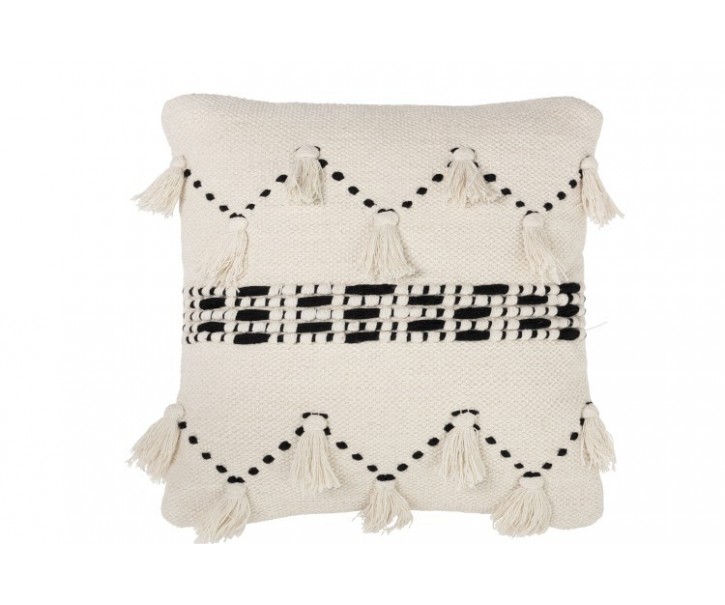 Krémový polštář s třásněmi Tassel - 45*45*4 cm J-Line by Jolipa