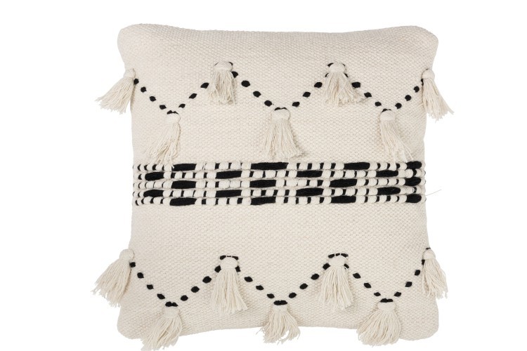 Krémový polštář s třásněmi Tassel - 45*45*4 cm