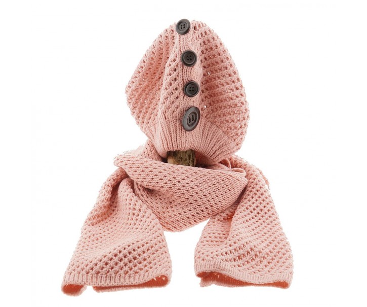Růžový pletený komplet šála / čepice - 25*70/20*21 cm Clayre & Eef