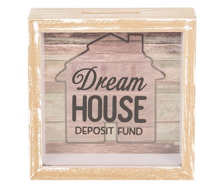 Dřevěná pokladnička Dream House - 15*5*15 cm Clayre & Eef