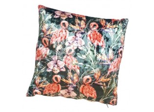 Zelený sametový polštář s plameňáky - 35*35cm