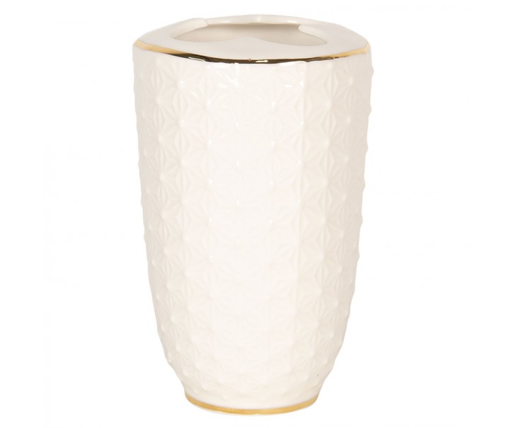 Porcelánový kelímek na zubní kartáčky se zlatým pruhem - 7*12 cm Clayre & Eef