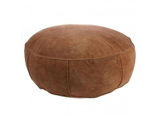 Hnědý kožený pouf Fringe XL - Ø 80*20 cm